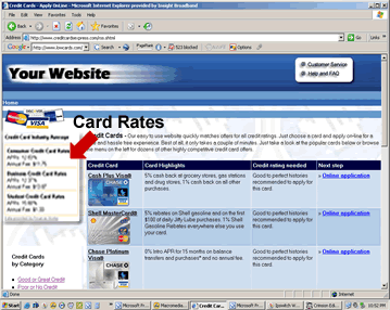 Example Website Using Credit Card Rate Feed